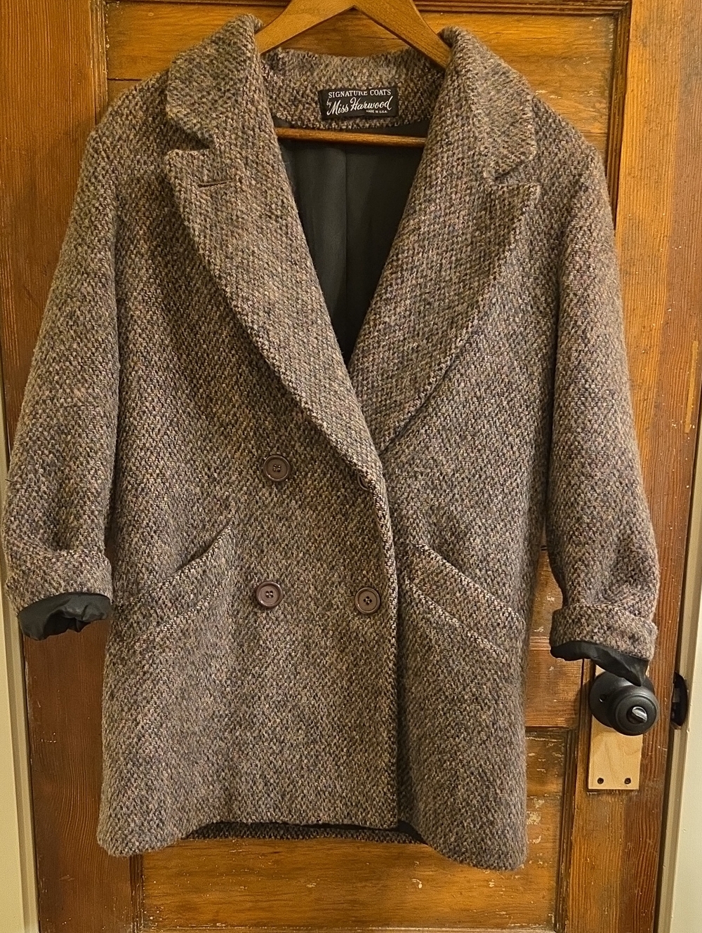 Vintage Purple/Pink 100% Wool Double-Breasted Tweed Jacket